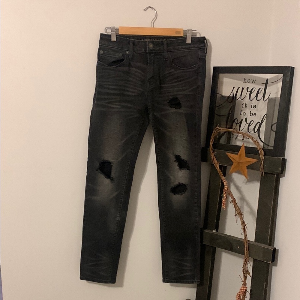 American Eagle Outfitters Black Skinny Distressed Jeans